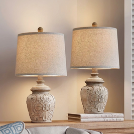 Carved Resin Table Lamp with Fabric Shade