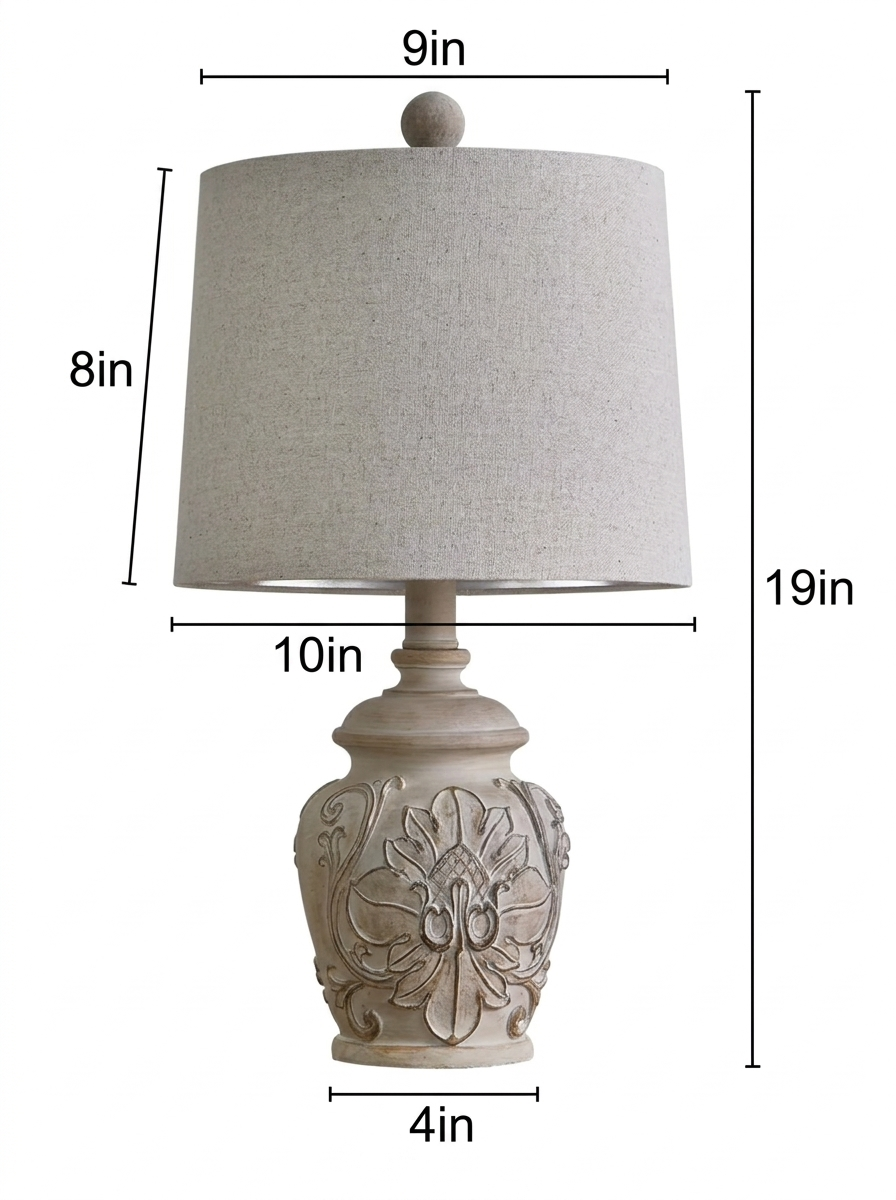 Carved Resin Table Lamp with Fabric Shade