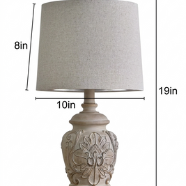Carved Resin Table Lamp with Fabric Shade