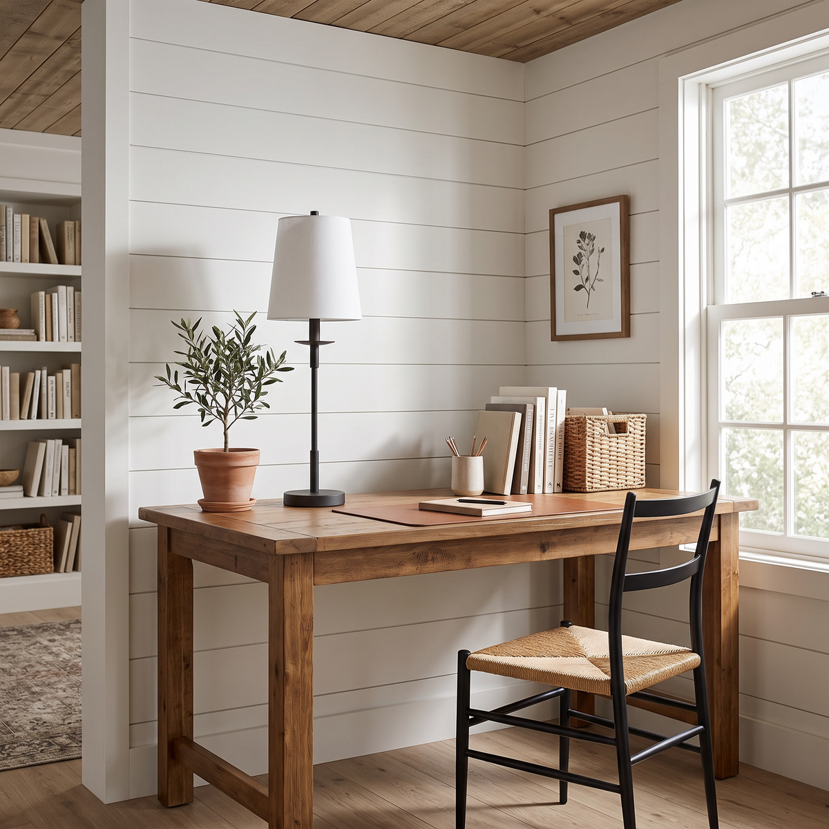 Rowan Linen Iron Table Lamp (bronze) in a styled room