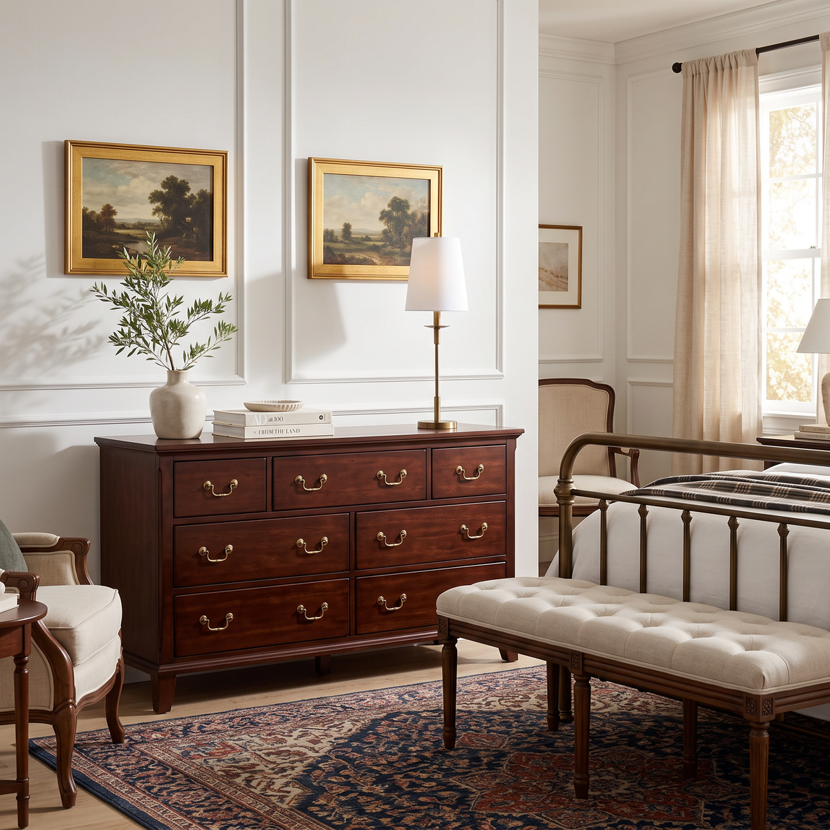 Rowan Linen Iron Table Lamp (tumbled brass) in a styled room