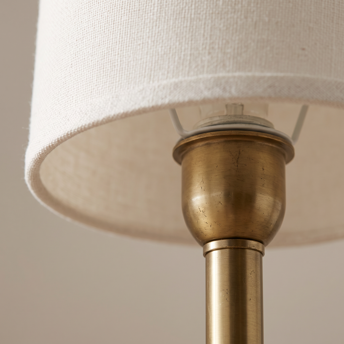 Rowan Linen Iron Table Lamp (tumbled brass) detail close-up