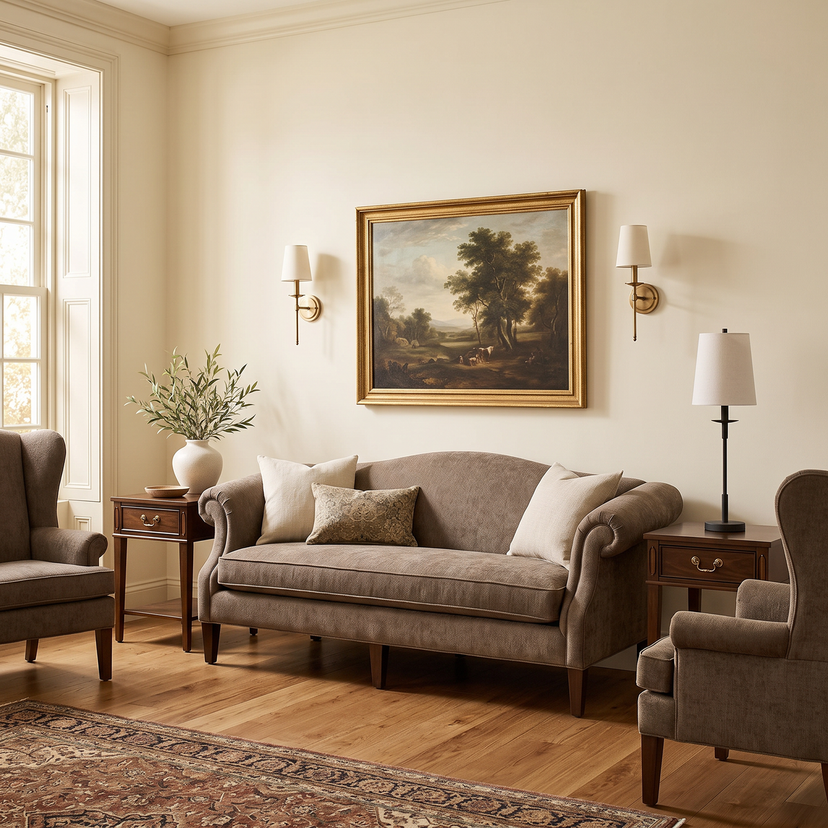 Rowan Linen Iron Table Lamp (bronze) in a styled room