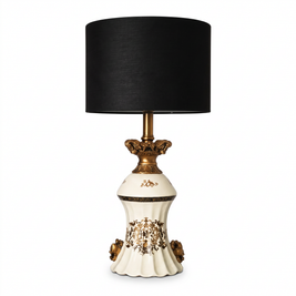 French Vintage Ceramic Table Lamp (Ornate Gold Motif) on a white background