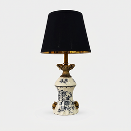 French Vintage Ceramic Table Lamp (Blue Porcelain Motif) on a white background