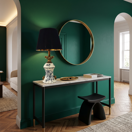 French Vintage Ceramic Table Lamp (Blue Porcelain Motif) in a styled room