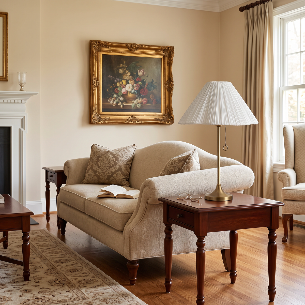 Blossine Scalloped Linen Table Lamp in a styled room