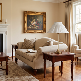 Blossine Scalloped Linen Table Lamp in a styled room