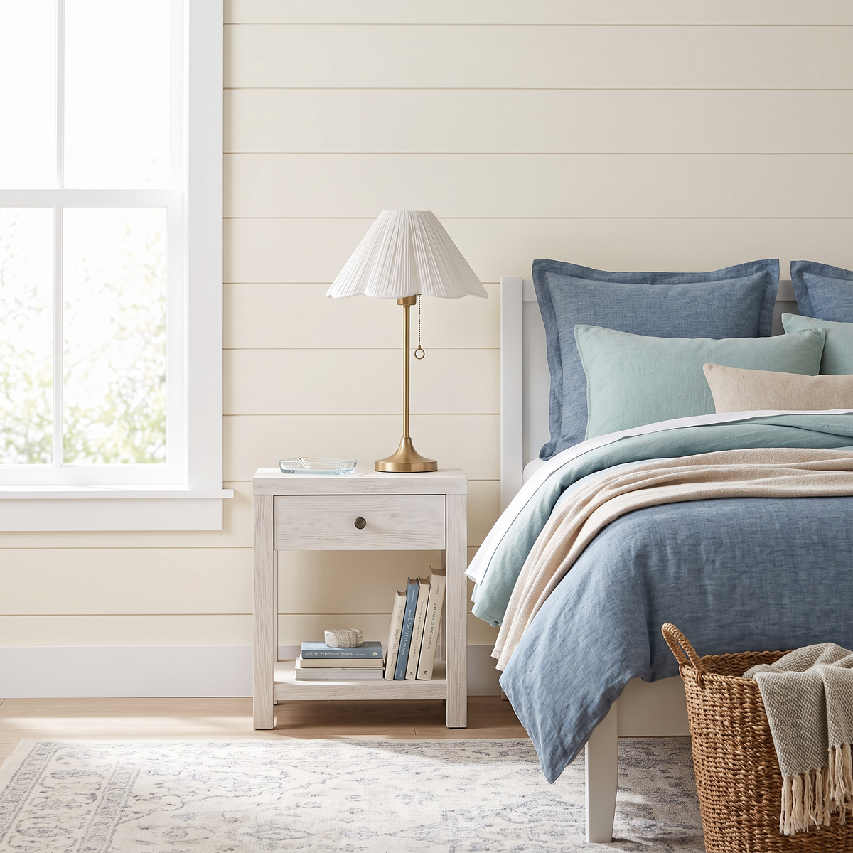 Blossine Scalloped Linen Table Lamp in a styled room