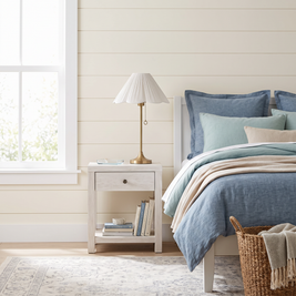 Blossine Scalloped Linen Table Lamp in a styled room
