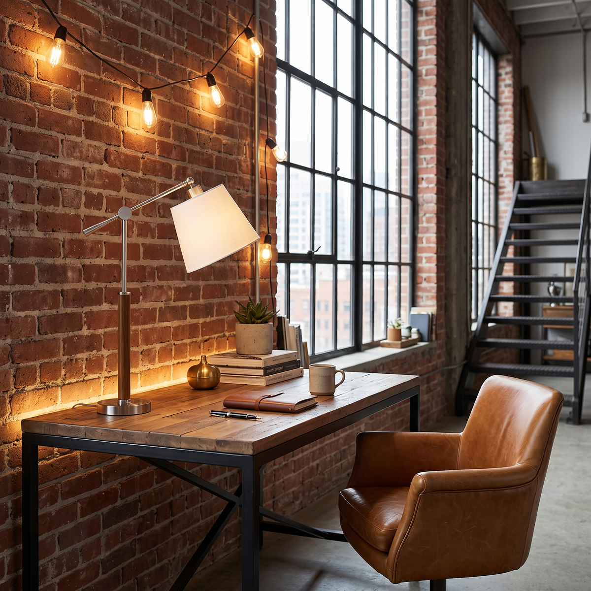 Vintage Bauhaus Swing Arm Table Lamp in a styled room