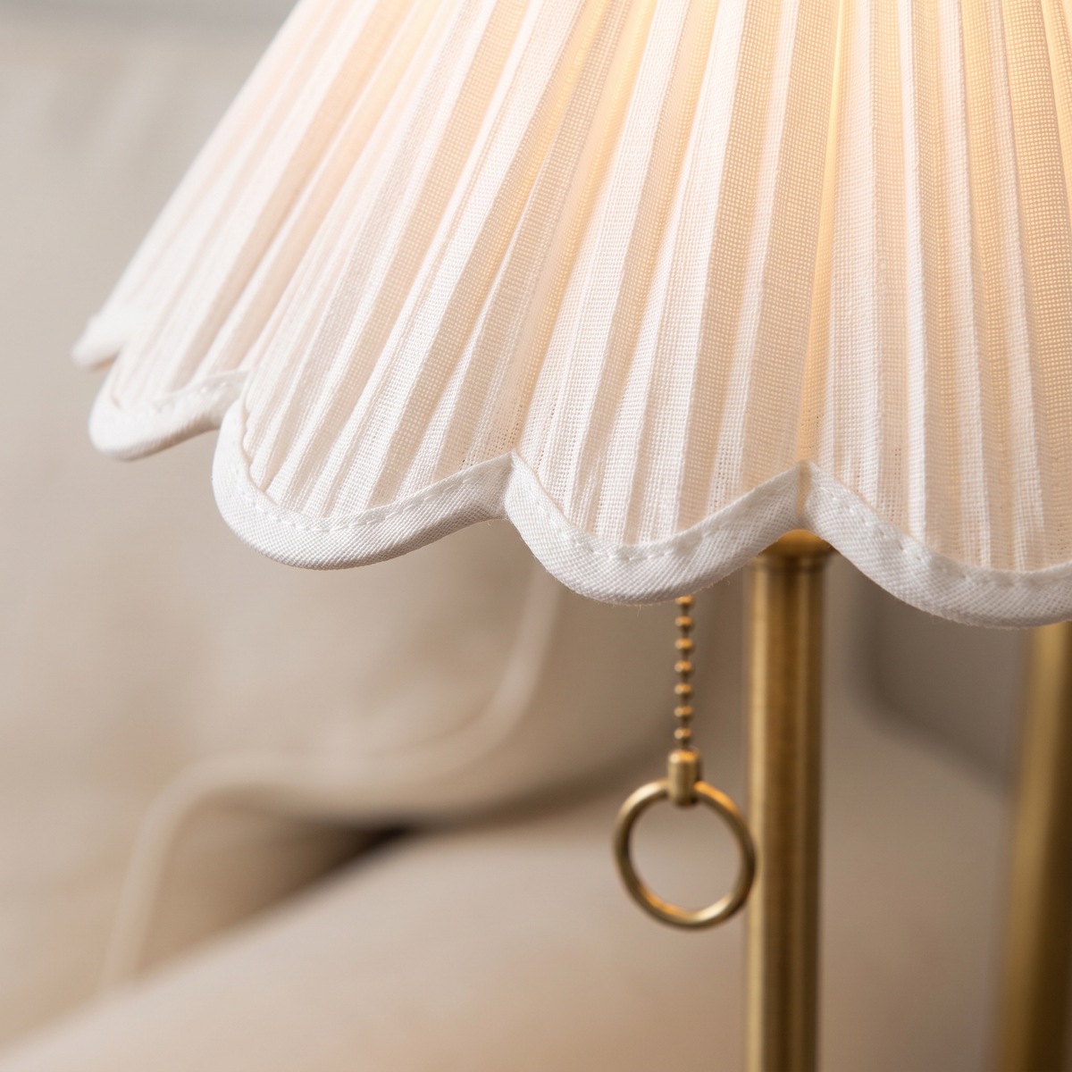 Blossine Scalloped Linen Table Lamp scalloped shade edge detail close-up