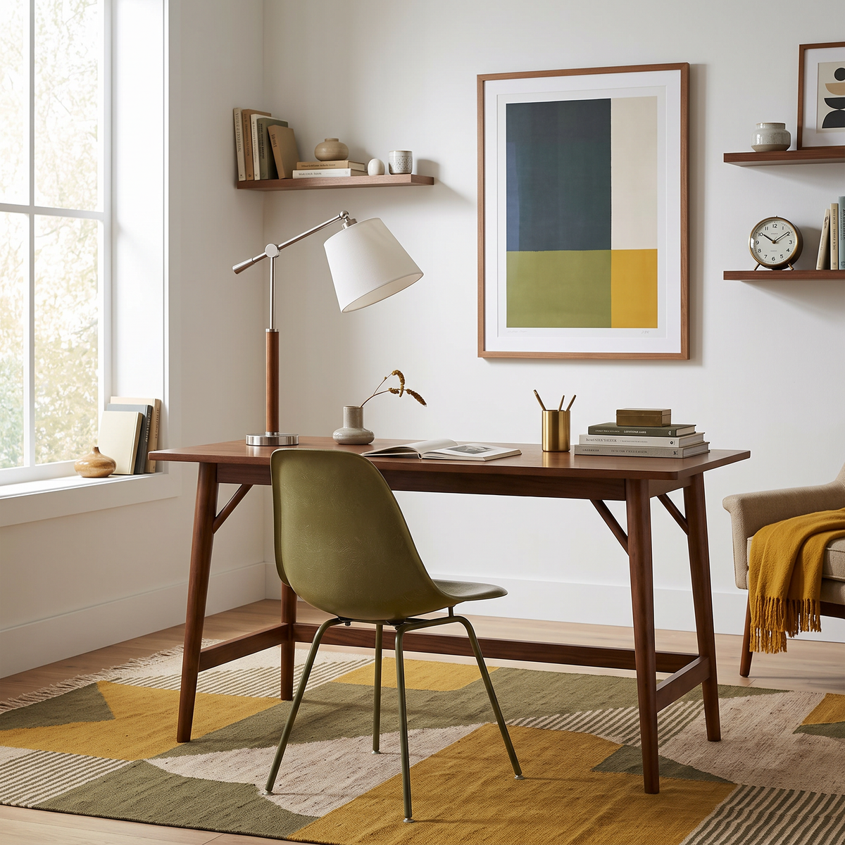 Vintage Bauhaus Swing Arm Table Lamp in a styled room