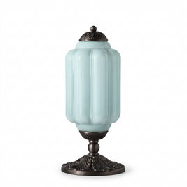 Vintage Glass Eloise Table Lamp (black / blue) on a white background