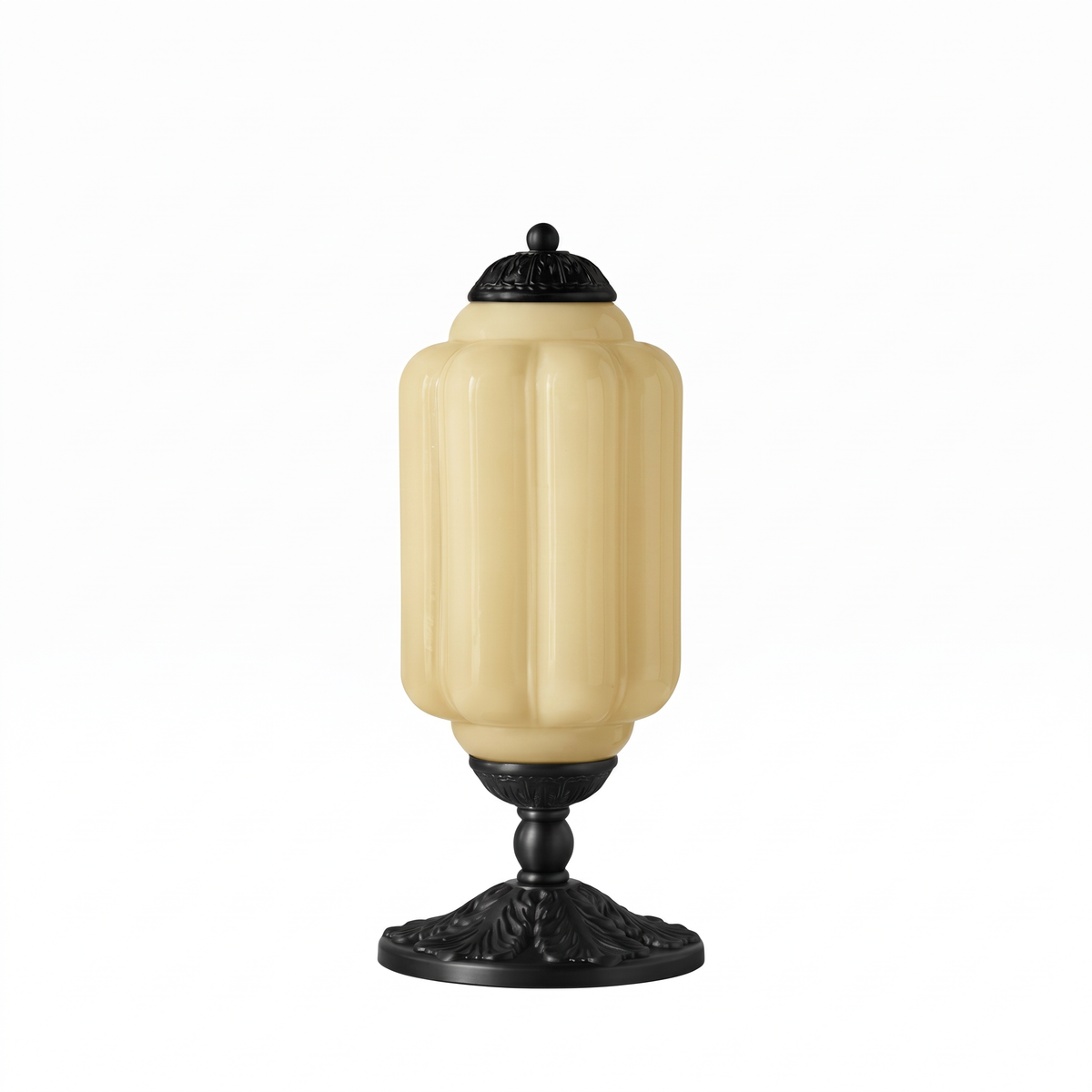 Vintage Glass Eloise Table Lamp (black / yellow) on a white background