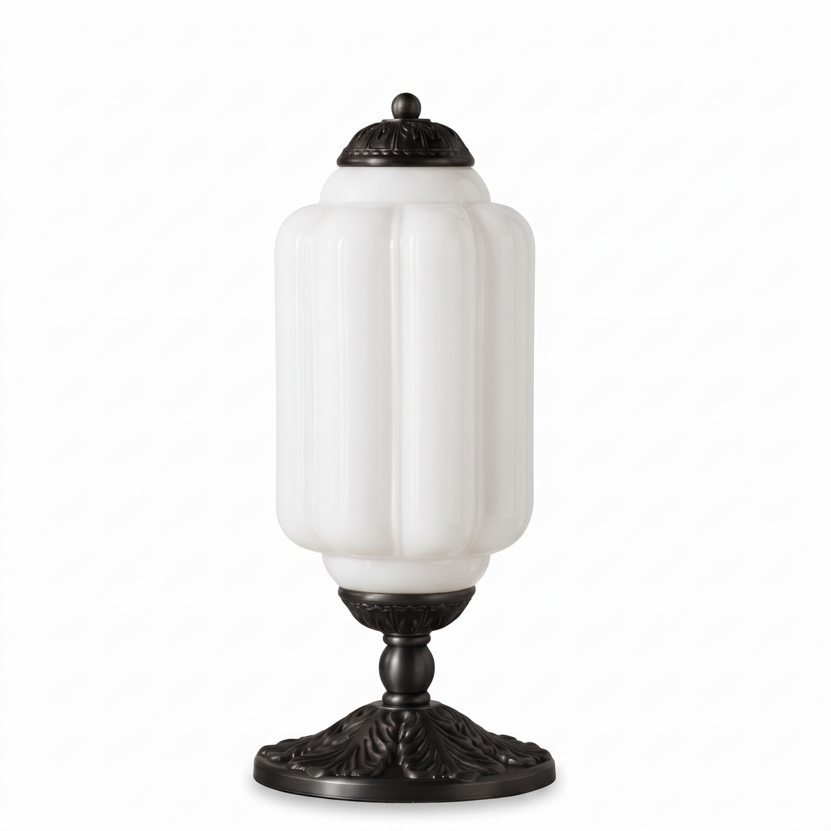 Vintage Glass Eloise Table Lamp (black / white) on a white background