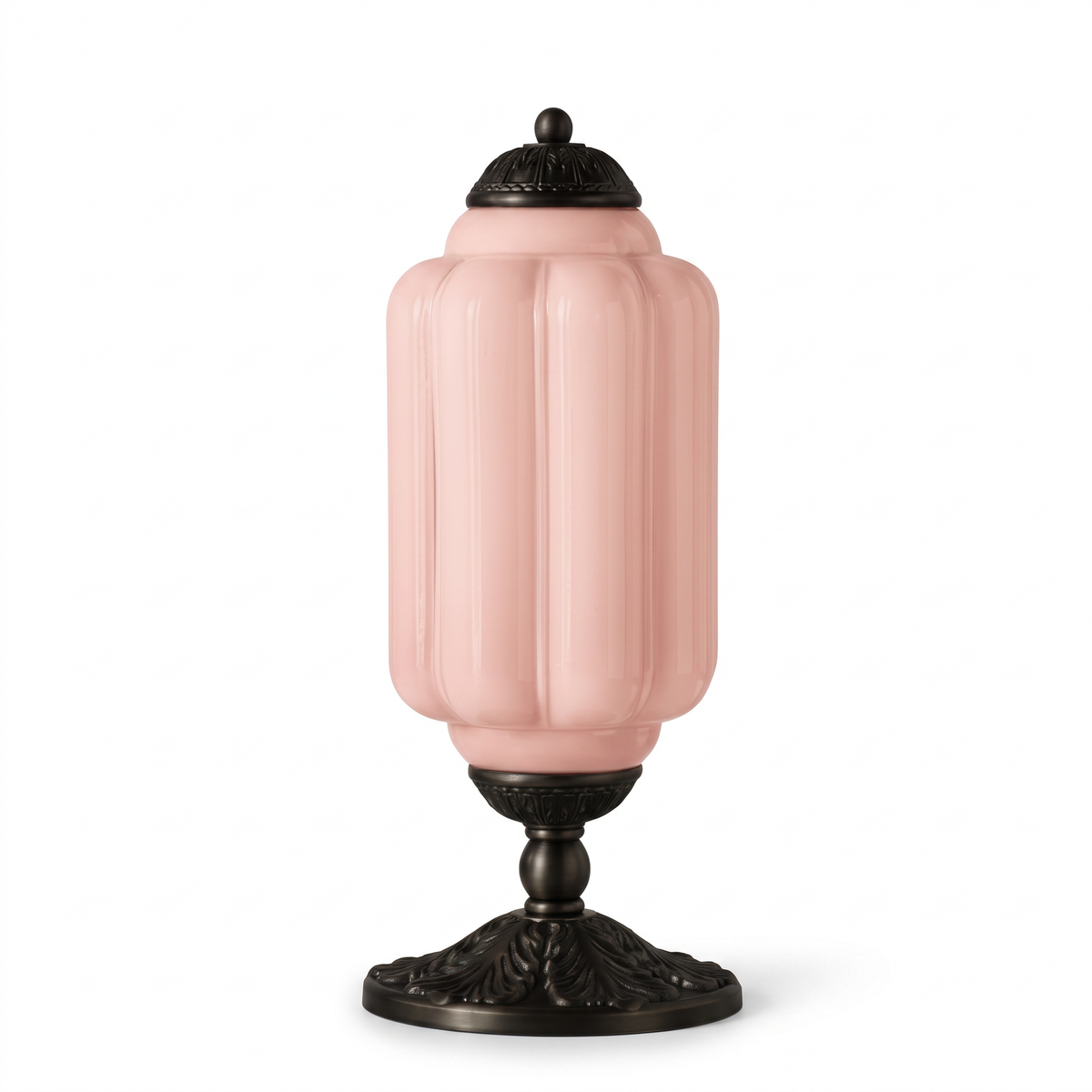 Vintage Glass Eloise Table Lamp (black / pink) on a white background