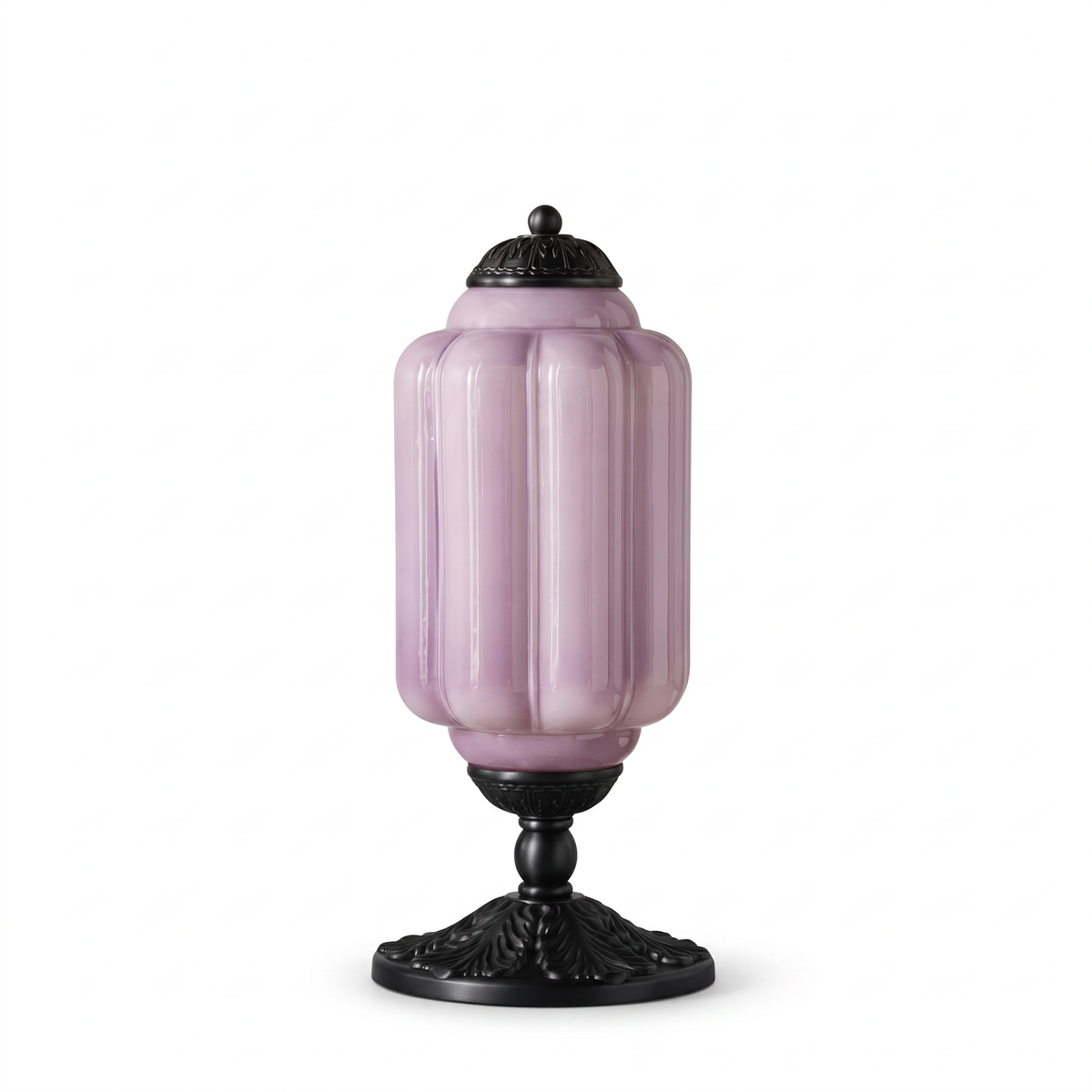 Vintage Glass Eloise Table Lamp (black / lavender) on a white background