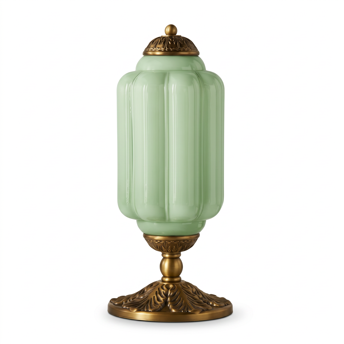 Vintage Glass Eloise Table Lamp (brass / green) on a white background
