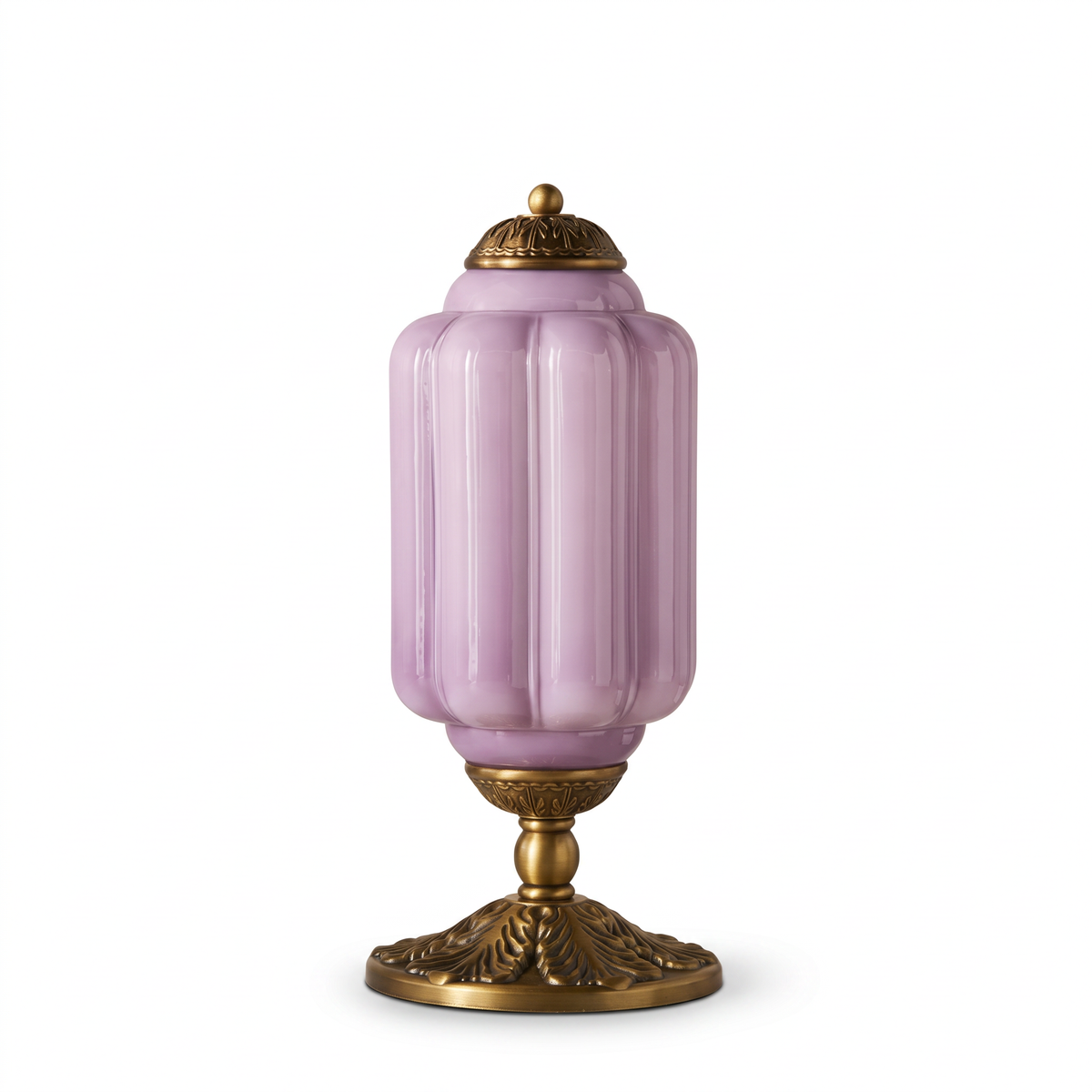 Vintage Glass Eloise Table Lamp (brass / lavender) on a white background