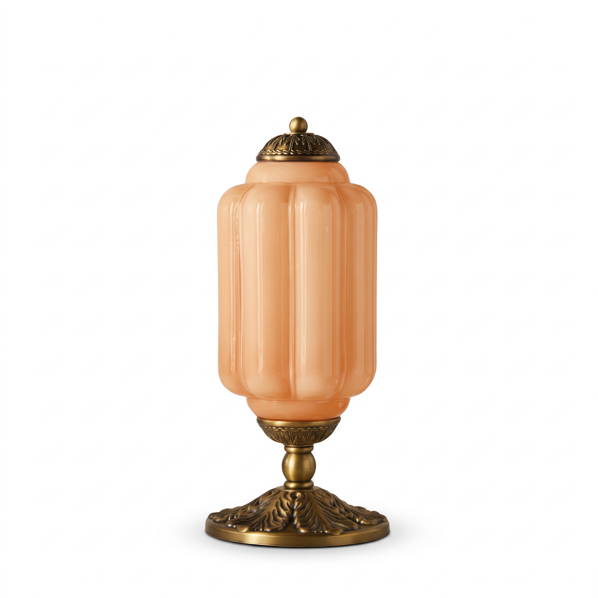 Vintage Glass Eloise Table Lamp (brass / orange) on a white background