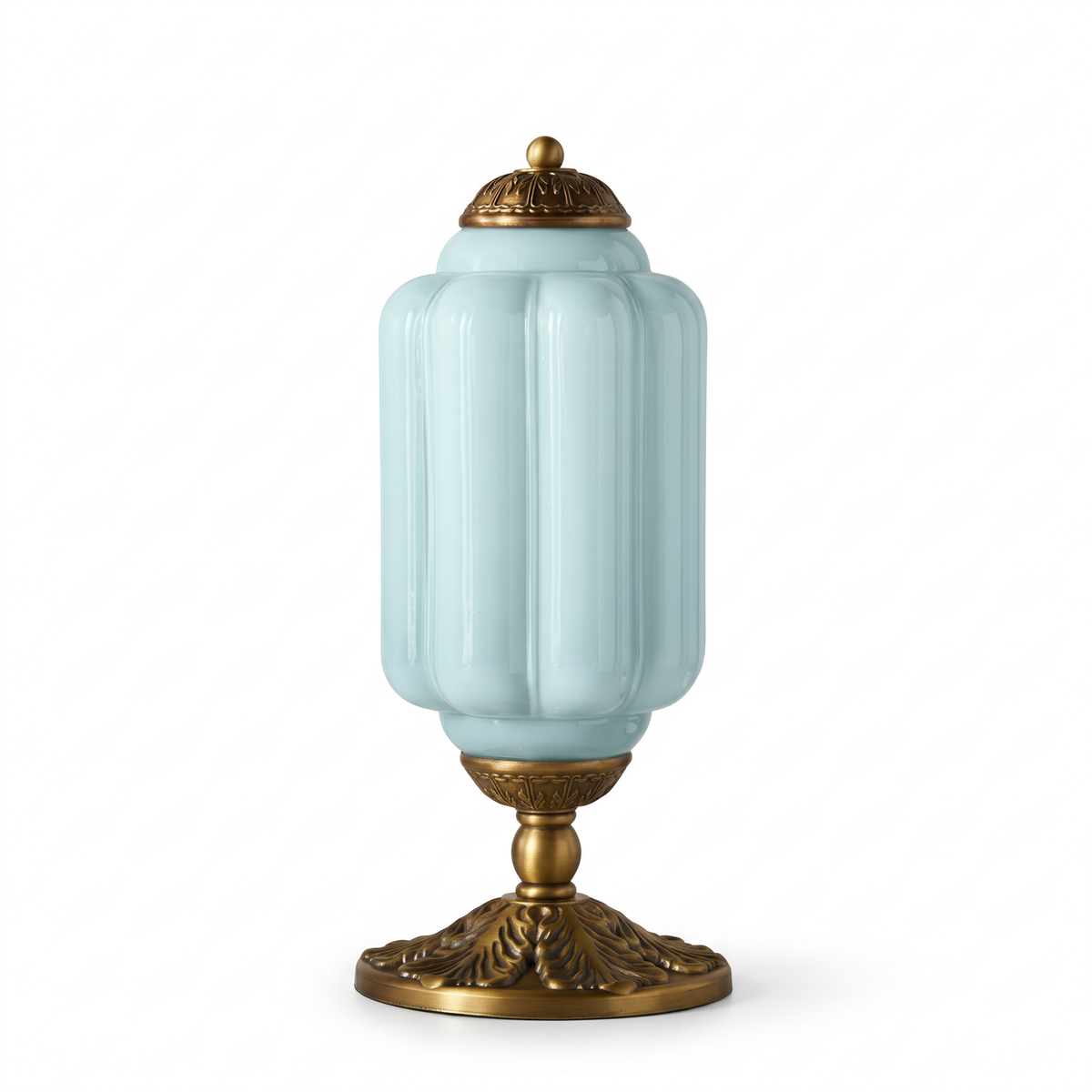 Vintage Glass Eloise Table Lamp (brass / blue) on a white background