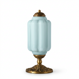 Vintage Glass Eloise Table Lamp (brass / blue) on a white background