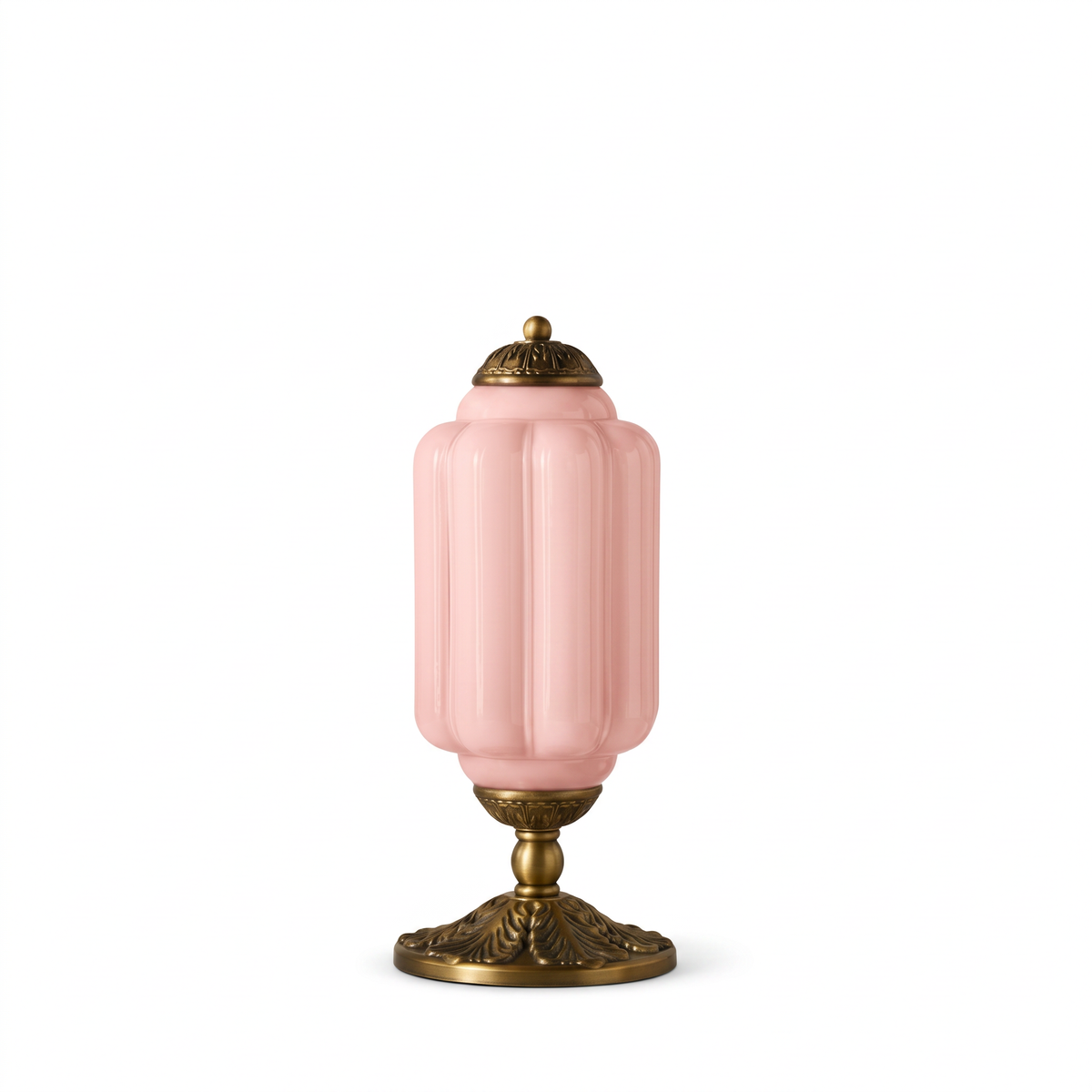 Vintage Glass Eloise Table Lamp (brass / pink) on a white background