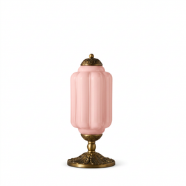 Vintage Glass Eloise Table Lamp (brass / pink) on a white background