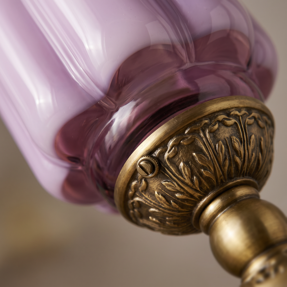 Vintage Glass Eloise Table Lamp (brass / lavender) detail close-up