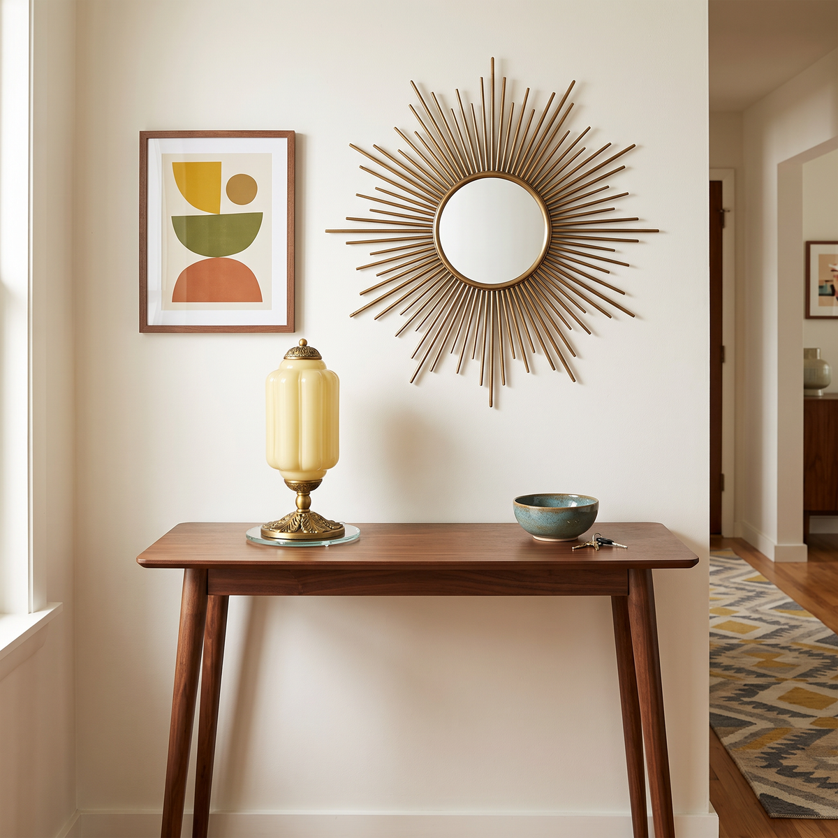 Vintage Glass Eloise Table Lamp (brass / yellow) in a styled room