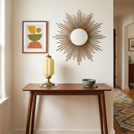 Vintage Glass Eloise Table Lamp (brass / yellow) in a styled room