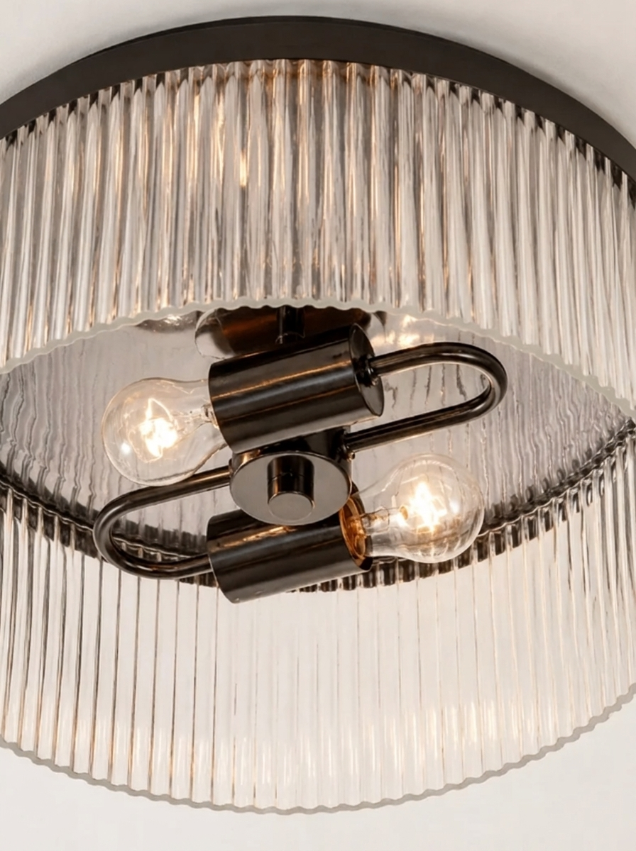 Ribbed Glass Flush Mount Ceiling Light