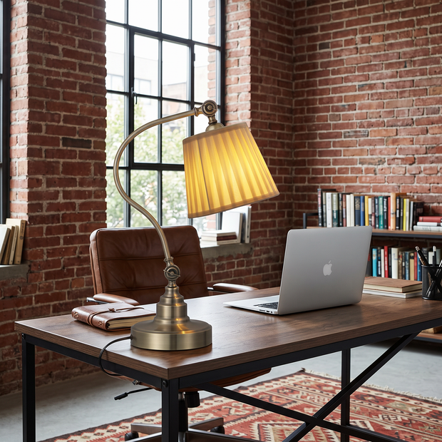 Industrial Empire-Style Metal Desk Lamp with Curved Arm and Adjustable Lighting