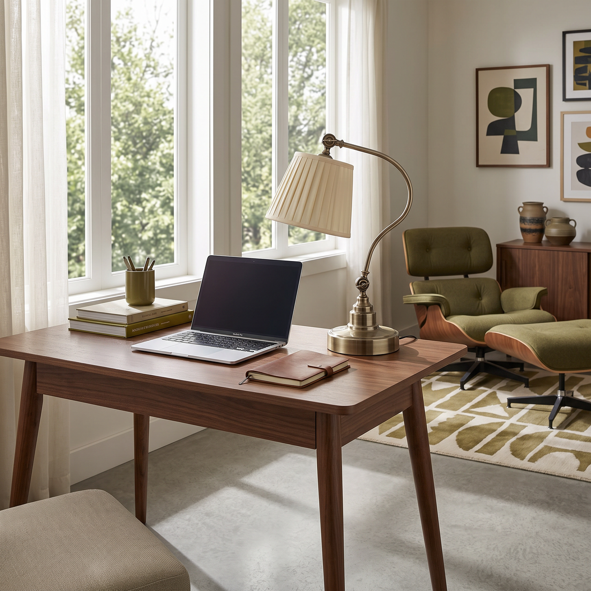 Industrial Empire-Style Metal Desk Lamp with Curved Arm and Adjustable Lighting
