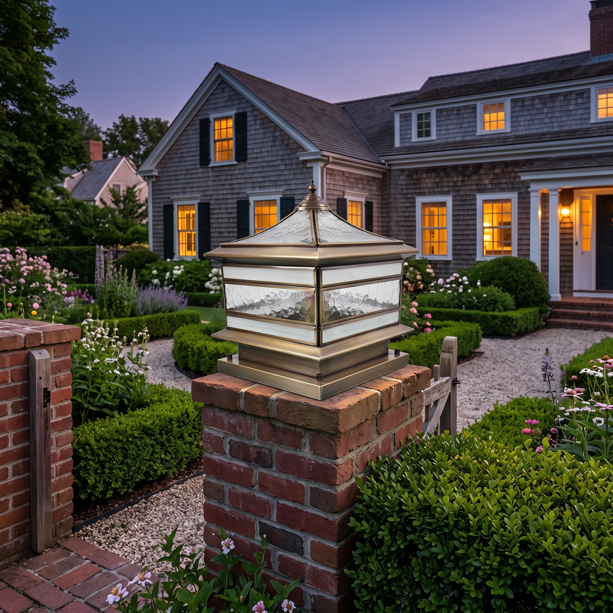 Stone Pillar Solar Lights Retro Copper Waterproof Fence Post Light