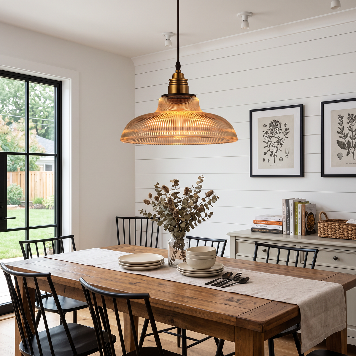 Retro Industrial Ribbed Glass Dome Pendant Lamp - 1-Light Design for Restaurants