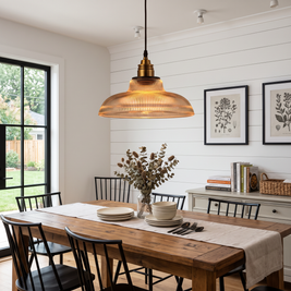 Retro Industrial Ribbed Glass Dome Pendant Lamp - 1-Light Design for Restaurants