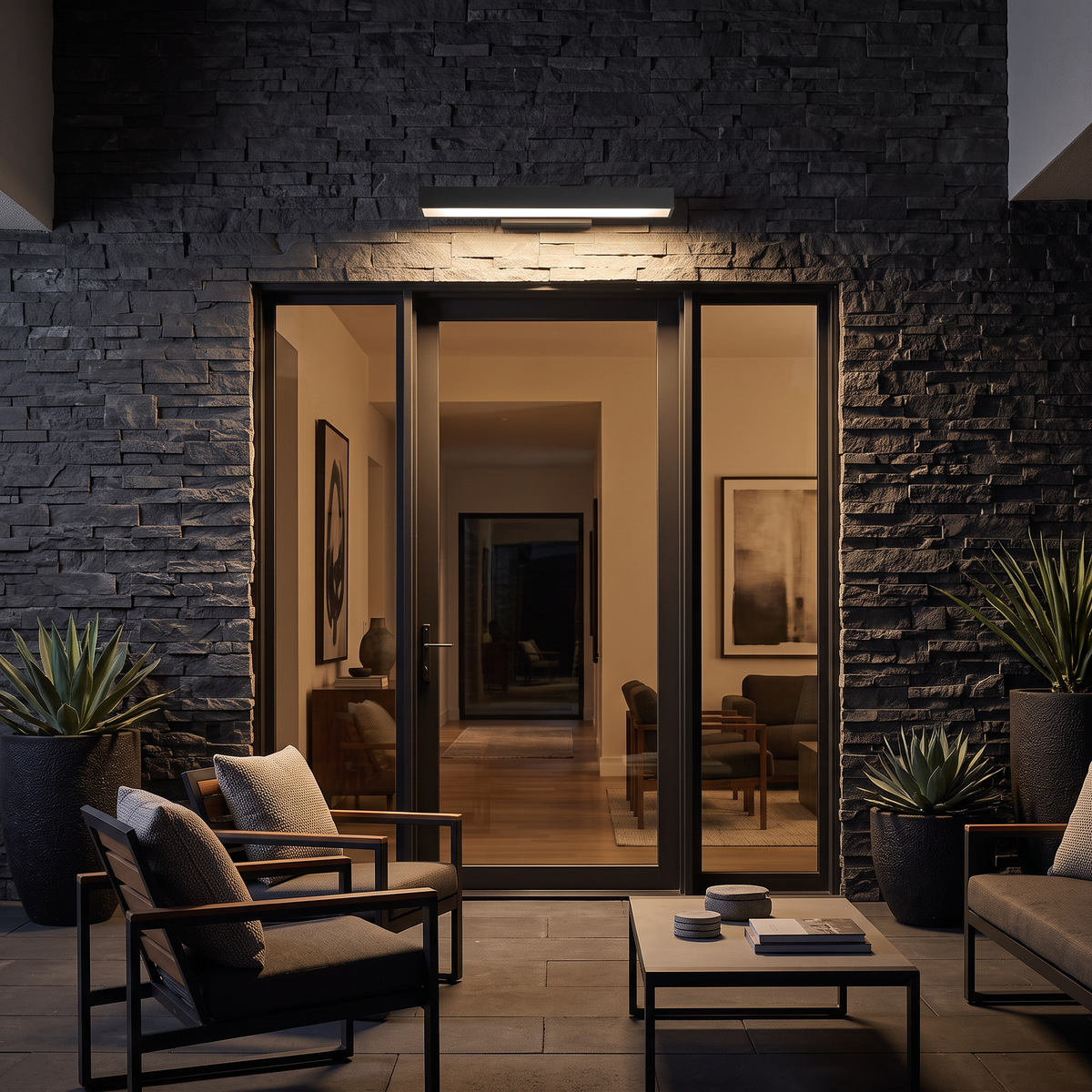 LED Linear Wall Light Outdoor Black Rectangular Lamp