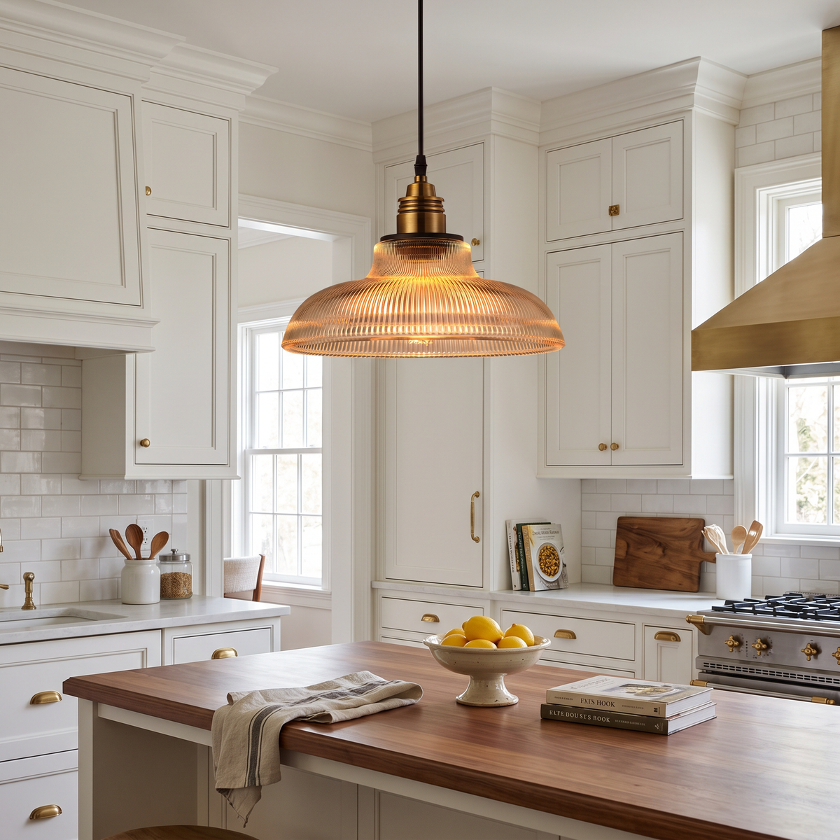 Retro Industrial Ribbed Glass Dome Pendant Lamp - 1-Light Design for Restaurants