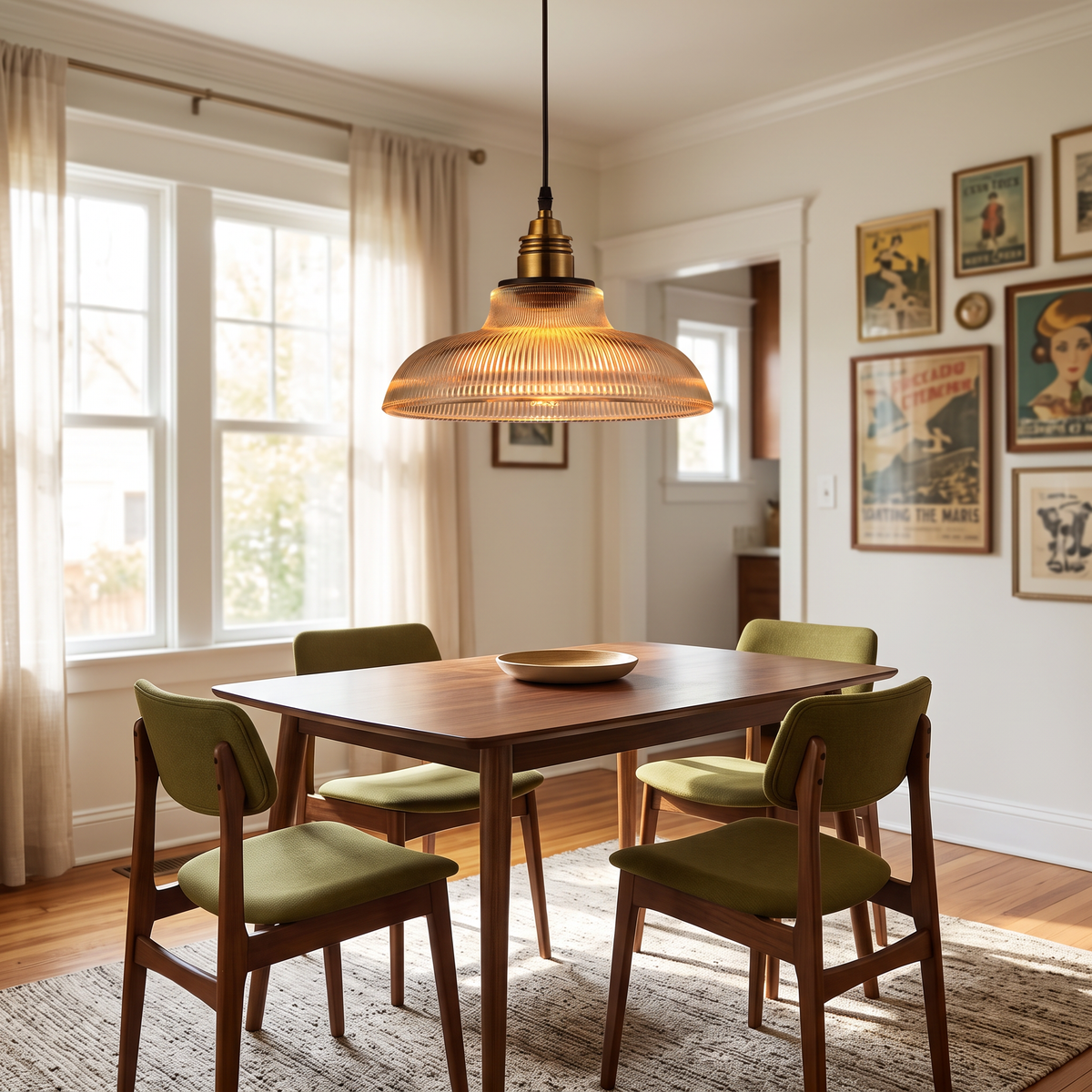 Retro Industrial Ribbed Glass Dome Pendant Lamp - 1-Light Design for Restaurants