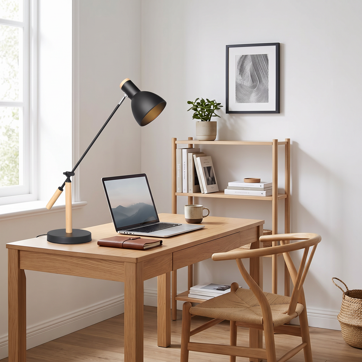 Adjustable Rotatable Wood and Metal Reading Desk Lamp for Modern Spaces