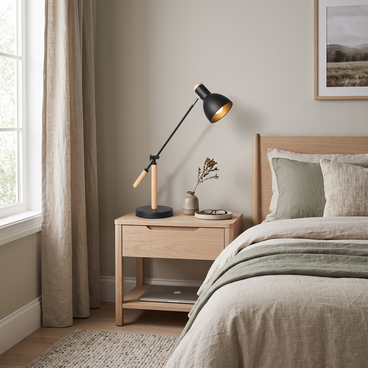 Adjustable Rotatable Wood and Metal Reading Desk Lamp for Modern Spaces