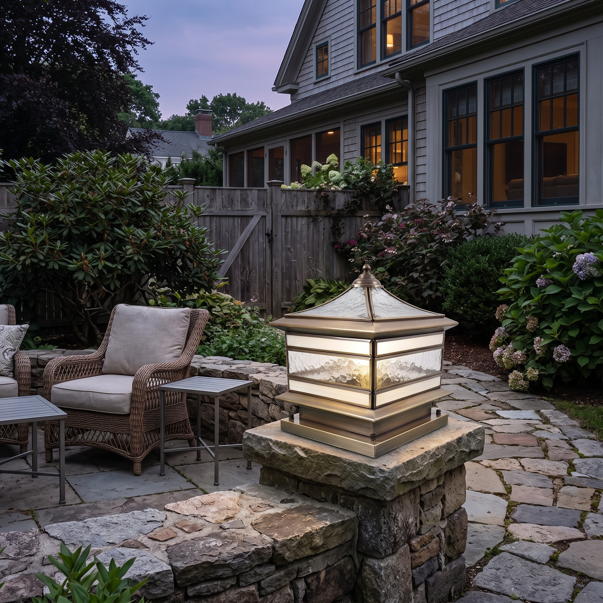 Stone Pillar Solar Lights Retro Copper Waterproof Fence Post Light