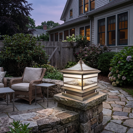 Stone Pillar Solar Lights Retro Copper Waterproof Fence Post Light