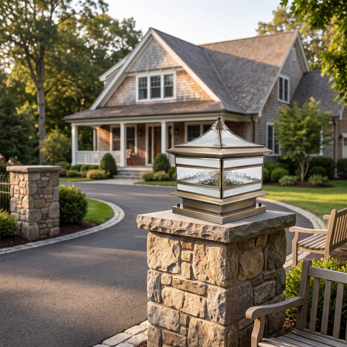 Stone Pillar Solar Lights Retro Copper Waterproof Fence Post Light