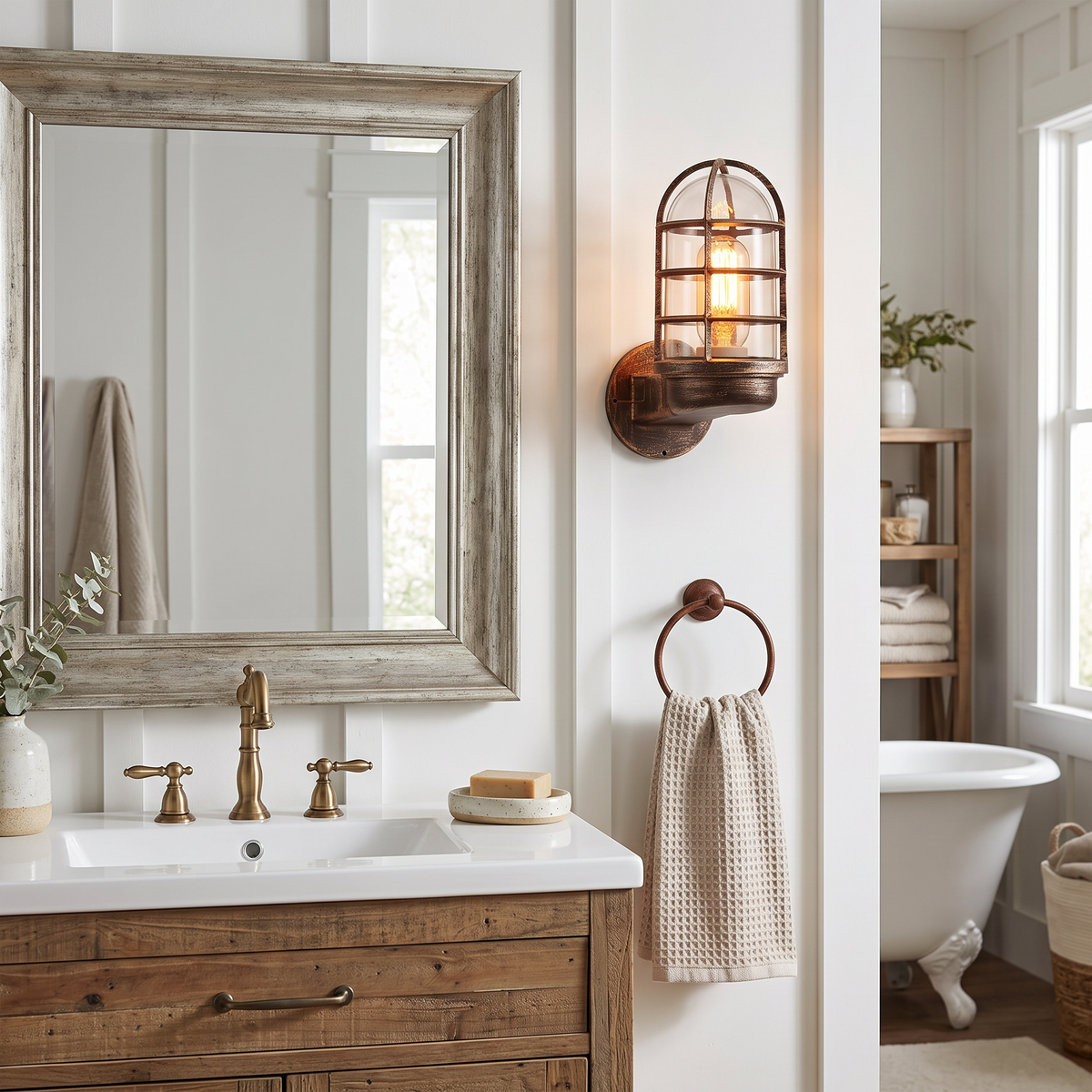 Industrial Half-Capsule Glass Wall Lamp - Bathroom Sconce Lighting Fixture