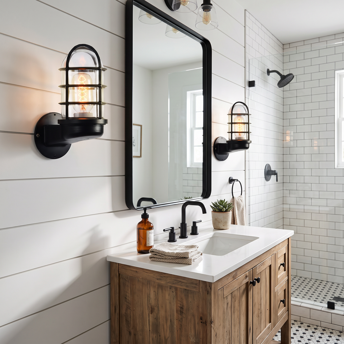 Industrial Half-Capsule Glass Wall Lamp - Bathroom Sconce Lighting Fixture