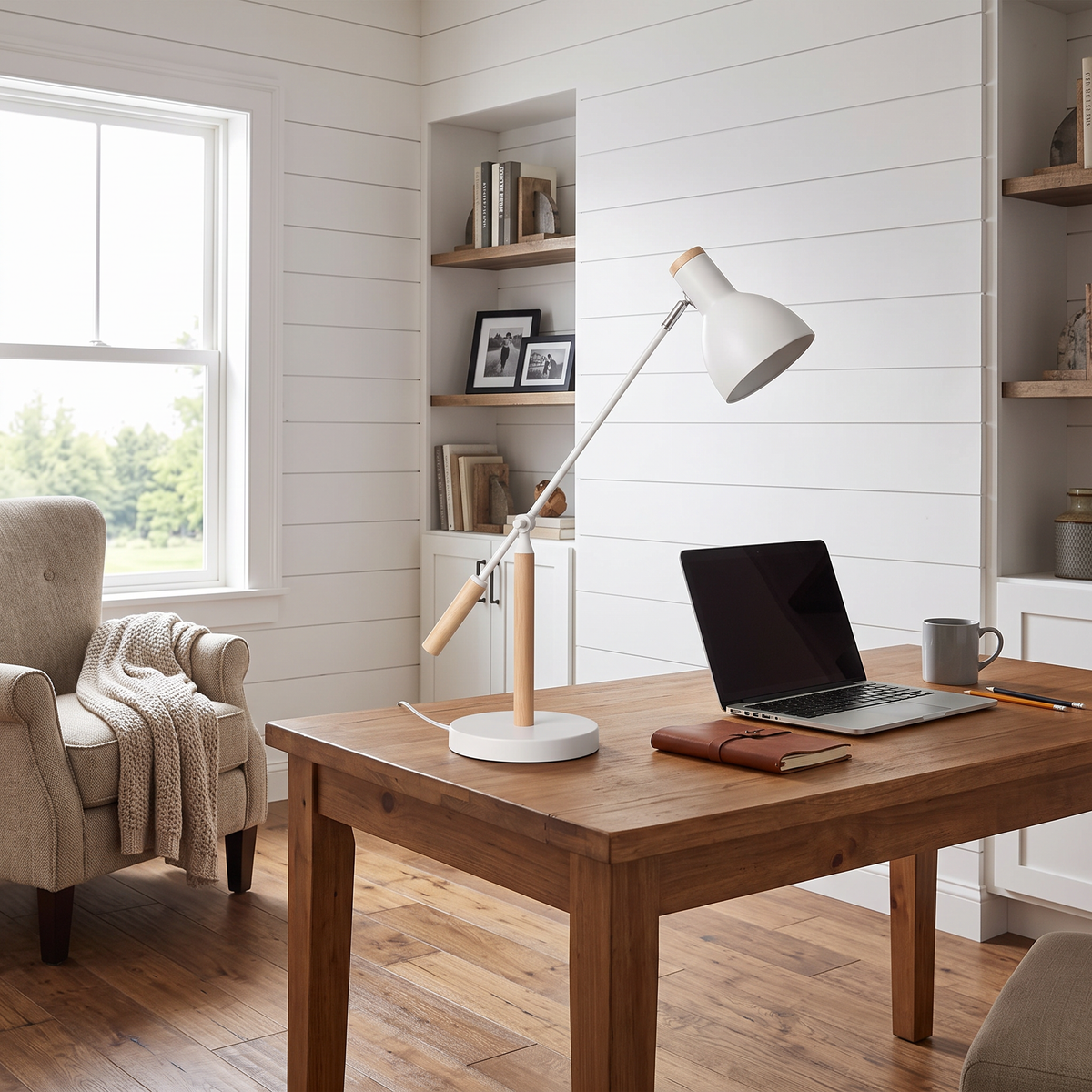 Adjustable Rotatable Wood and Metal Reading Desk Lamp for Modern Spaces