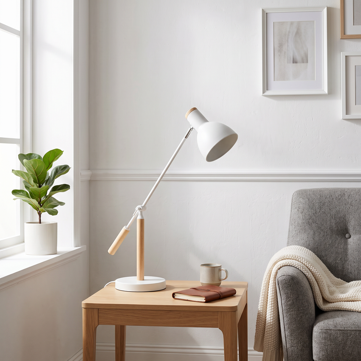 Adjustable Rotatable Wood and Metal Reading Desk Lamp for Modern Spaces